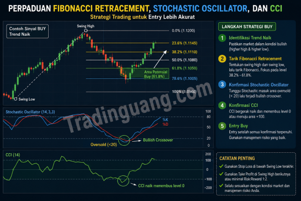 Perpaduan Indikator Fibonacci Retracement + Stochastic Oscillator + CCI